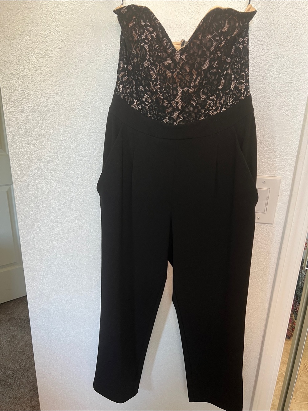 Express Black Lace Bodice Strapless Jumpsuit